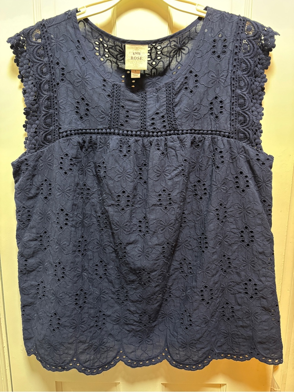 Knox Rose Navy Eyelet Crochet Sleeveless Blouse